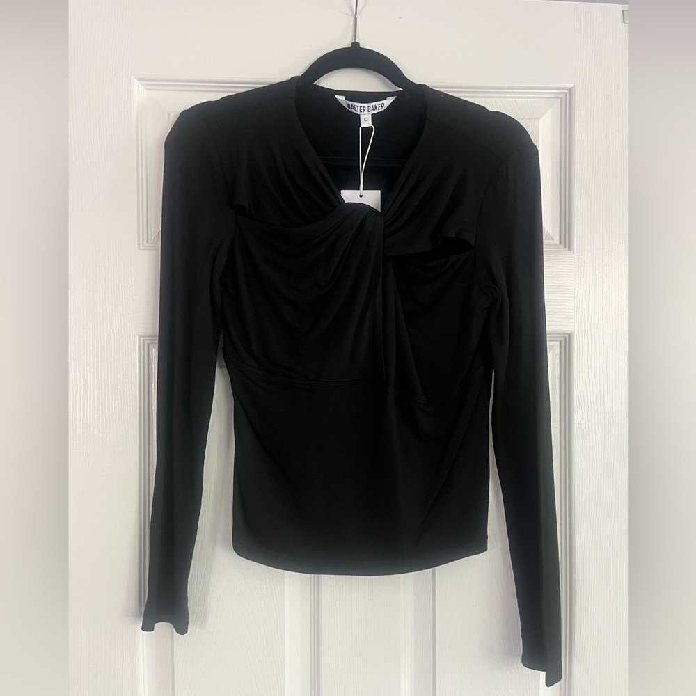 Walter Baker Black Draped Long Sleeve Blouse